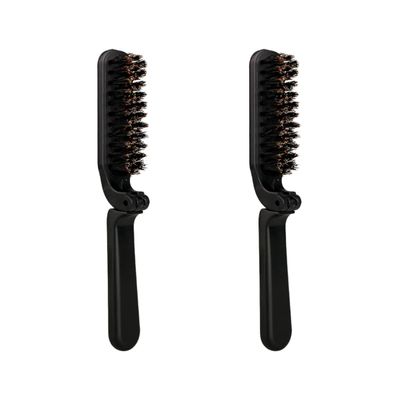 KALLORY 2pcs Folding Beard Grooming Brush Boar Bristles Travel-sized Beard Straightening Tool for Easy Styling and Maintenance The Go