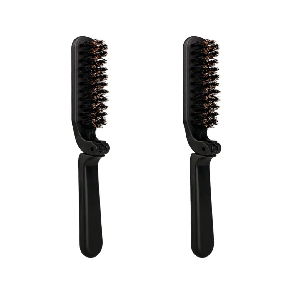 KALLORY 2pcs Folding Beard Grooming Brush Boar Bristles Travel-sized Beard Straightening Tool for Easy Styling and Maintenance The Go