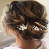 Casdre Pearl Bridal Hair Pins Crystal Bride Hair Piece Wedding Hair Accessories for Women and Girls(Pack of 2) (C Rose Gold) view 2