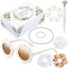 16 Pcs Flower Girl Proposal Box Kit Gifts Round Glasses Necklace Pearl Bracelet Diamond Pen Hair Scrunchies Rose Will You Be My Flower Girl for Wedding(Milky White) view 1