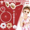 16 Pcs Flower Girl Proposal Box Kit Gifts Round Glasses Necklace Pearl Bracelet Diamond Pen Hair Scrunchies Rose Will You Be My Flower Girl for Wedding(Milky White) view 4