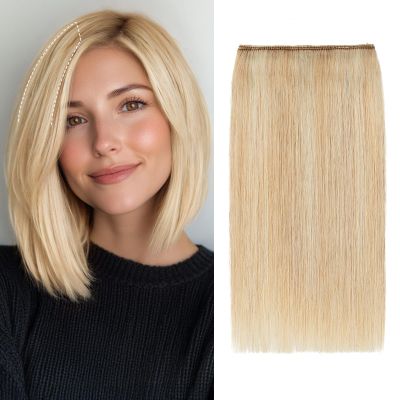 S-noilite Hair Extensions for Short Clip in Human 1PCS 2 Clips Balayage Hairpieces Remy For Women with Thinning Add Volume 12g 8Inch-Ash Blonde/Bleach Blonde