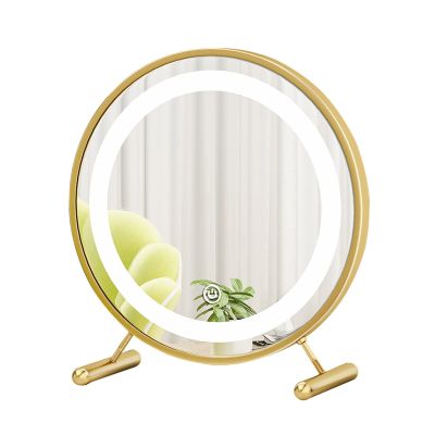 V3VOGUE Vanity Mirror with Lights,Touch Screen,Round Led Mirror,Firm Foot Support,Modern Bathroom Mirror,Dresser,Desk,Powder Room,Bedroom,Tabletop Mirror (Color : Gold+Lamp, Size : 60cm(23in))