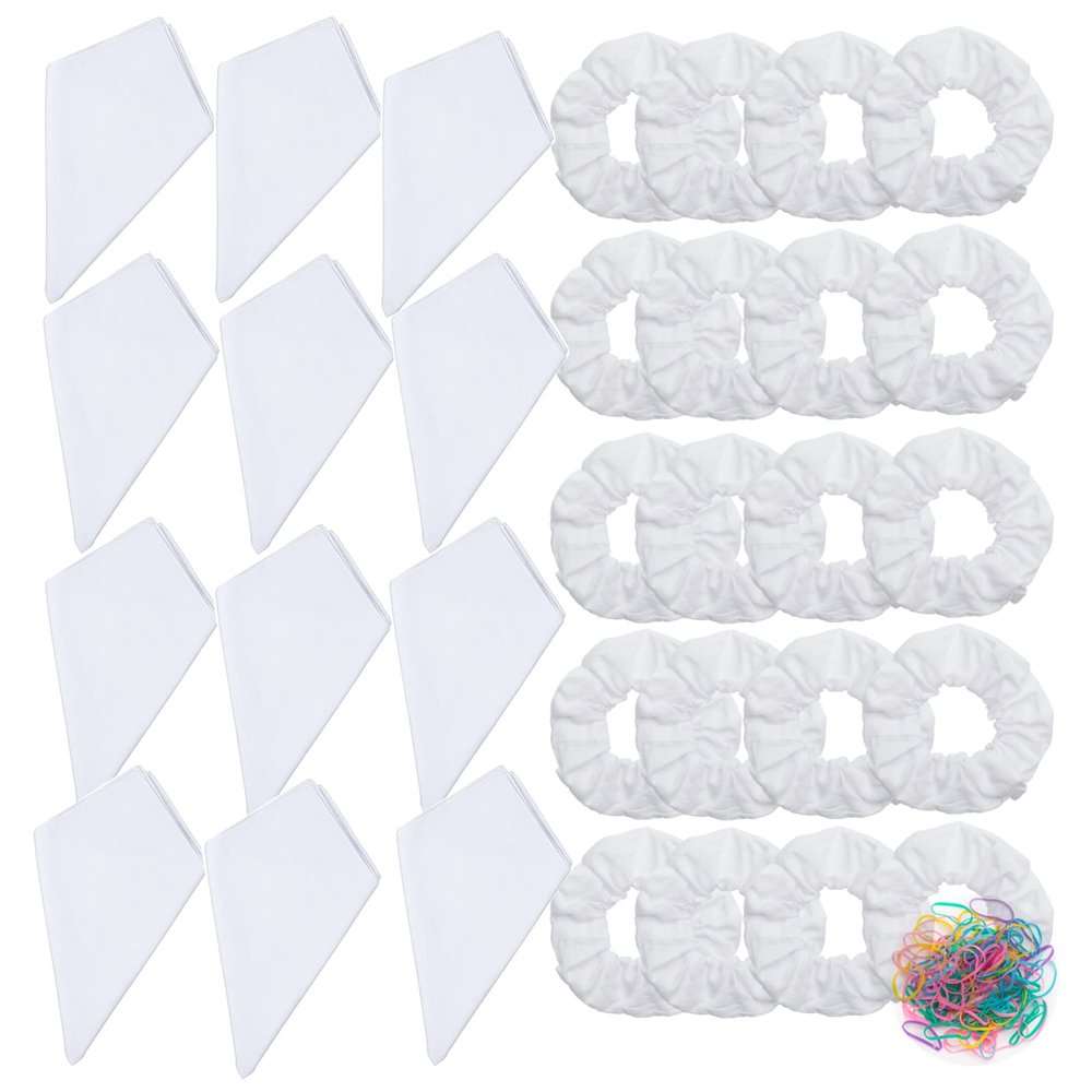 20 Pack White Cotton Scrunchies 12 Pcs White Bandana for Tie Dye Party Supplies