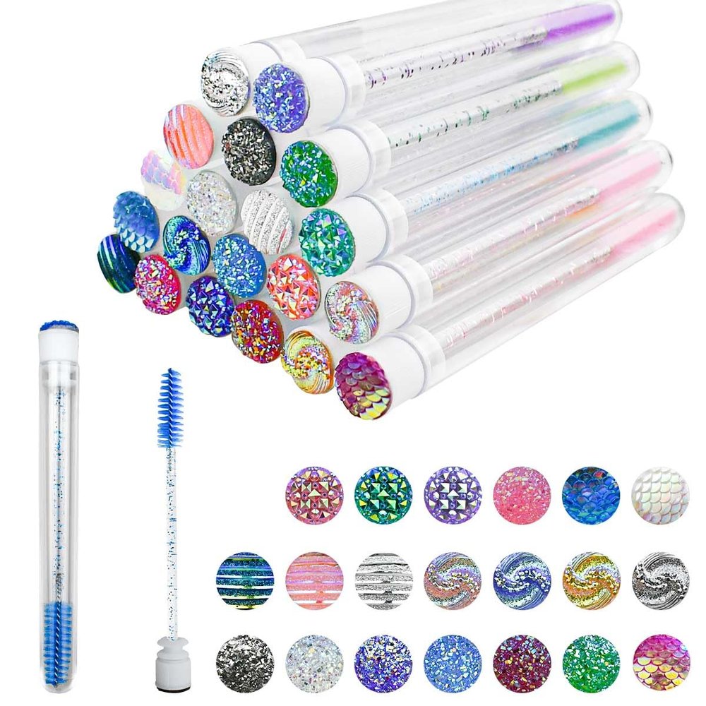 20-Piece Disposable Mascara Wand Set - Diamond Eyelash Brushes, Lash Wand Tubes, Spoolies with Empty Tube - Makeup Tool, Eyebrow Applicator Supplies (Mixed Color)