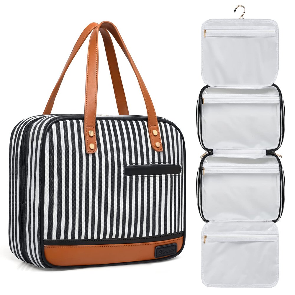 Toiletry Bag for Women, Water-resistant Travel Makeup Organizer with Hanging Hook, 5 Compartments Large Cosmetic Case for Accessories, Shampoo and Full Sized Container, Shower Bag, Christmas Gift