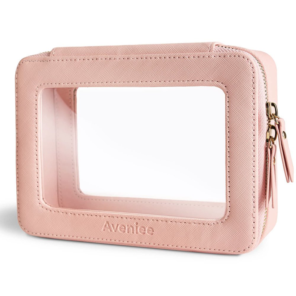 Aveniee Clear Makeup Bag Organizer,Large Travel Toiletry Bag for Women, Waterproof Cosmetic Pouch with Zippers,Car Organizers and Storage Case for Accessories,Pink