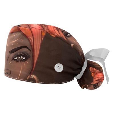 LORVIES Medical Caps for Women with Buttons Long Hair, 2 Piece Adjustable Working Cap, African American Pretty Girl
