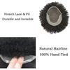 Afro Mens Toupee for Black Men Kinky Curly Human Hair with Grey Replacement System African American Mens Wig Transparent French Lace Front Hair Units (6mm afro wave, #1B10 1B# OFF BLACK WITH 10% SYNTHETIC GREY) view 3
