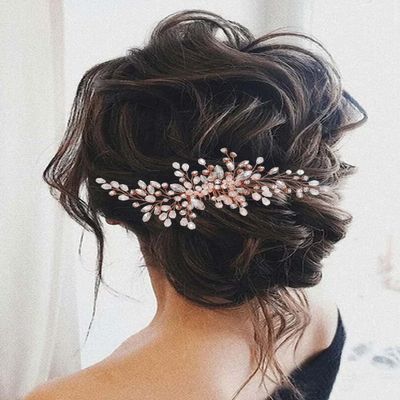 Unicra Bride Wedding Hair Comb Rhinestone Bridal Headpiece Crystal Hair Accessories Hair Piece Jewelry for Women and Girls (Rose Gold)
