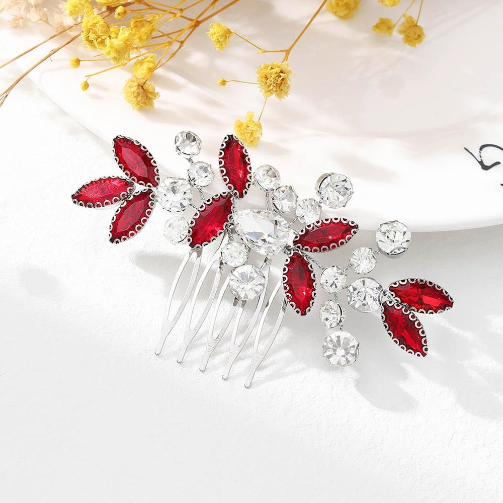 Catery Rhinestone Bride Wedding Hair Comb Red Crystal Side Comb Bridal Hair Piece Clips Headpiece Bridesmaid Hair Accessories for Women and Girls