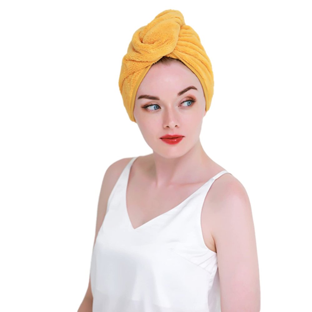2-Pack Hair Towelette Cover, Button Dry Hair Towelette, Coral Fleece High Density Dry Hair Towelette, Dry Hair Cap, Shower Cap (Brown)