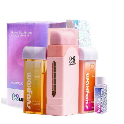 Waxfans Roll On Wax kit,Waxing Kit for Sensitive Skin, Wax Roller, Roll On Wax Warmer for Hair Removal,at Home Waxing Kit for Women men,Soft Wax Heater for Larger Areas of the Body(pink)