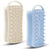 2 PC Silicone Body Scrubber, 2 in 1 Exfoliating Shower Bath Scrubber, Soft Silicone Loofah for Sensitive Skin, Shower Hair Scalp Massager, Easy to Clean, Lather Well (Grey&Blue) view 1