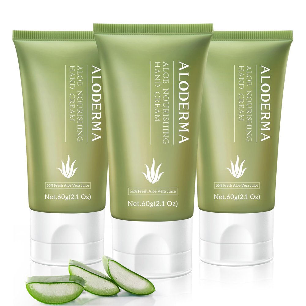 Aloderma Nourishing Hand Cream, 2.1oz Travel Size - Non-Greasy Gentle Hand Cream for Dry, Cracked Hands, Lightweight Lotion Made with 66% Organic Aloe Vera and Shea Butter for Soft Hands, 3-Pack
