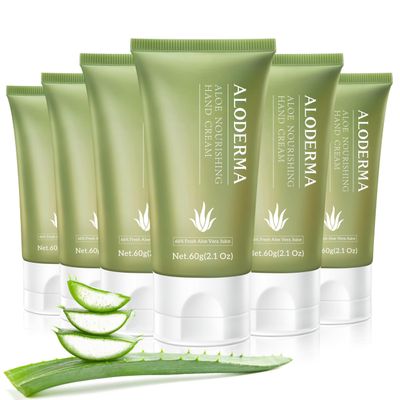 Aloderma Nourishing Hand Cream, 2.1oz Travel Size - Non-Greasy Gentle Hand Cream for Dry, Cracked Hands, Lightweight Lotion Made with 66% Organic Aloe Vera and Shea Butter for Soft Hands, 6-Pack