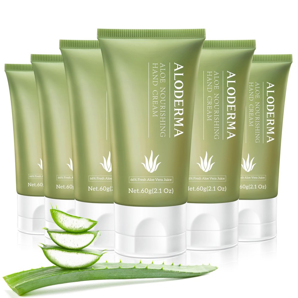 Aloderma Nourishing Hand Cream, 2.1oz Travel Size - Non-Greasy Gentle Hand Cream for Dry, Cracked Hands, Lightweight Lotion Made with 66% Organic Aloe Vera and Shea Butter for Soft Hands, 6-Pack