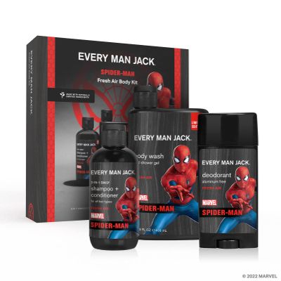 Every Man Jack Spider-Man Body Set - Bath and Body Gift Set - Includes Body Wash, Shampoo & Deodorant