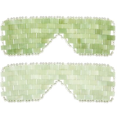Hercicy 2 Pcs Jade Eye Mask Green Jade Stone Facial Cooling Mask for Alleviate Puffiness Face Massage Relax Eyes Relieve Migraine Meditation Beauty (White,Green)