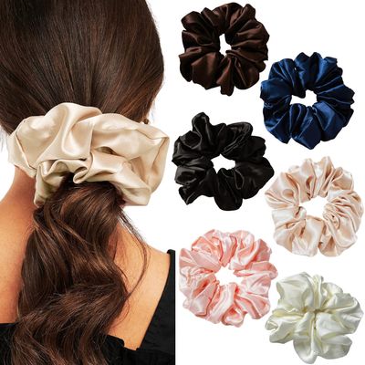 Big Satin Scrunchies for Women, XL Oversized Hair Scrunchies for Thick Hair, Extra Large Soft Silk Pillow Scrunchy, Jumbo Hair Tie for Curly Hair Buns Ponytails, 4 Pack(H)