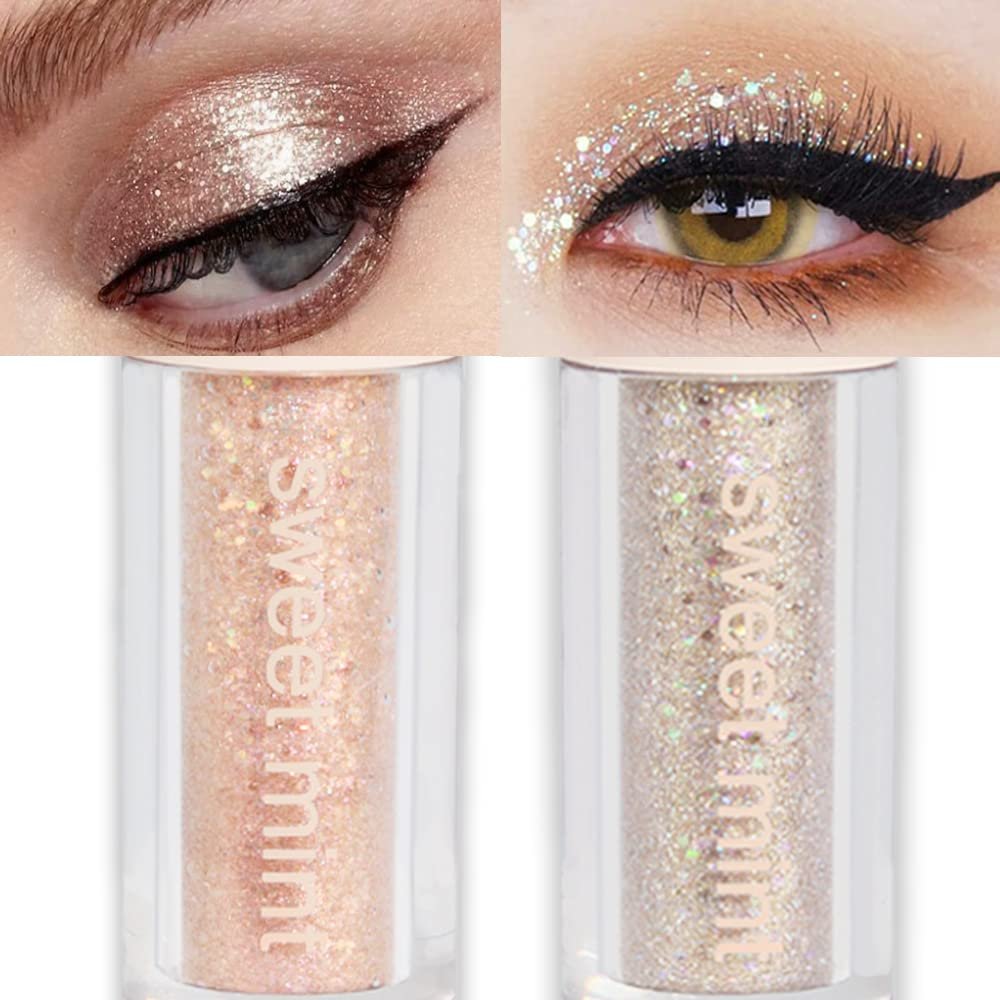 SUAKE Liquid Sparkling Glitter Eye Shadow Sticks  Crystal Silver Golden Eyeshadow, Eyeliner, Eyelid Shimmer Highlight Makeup, sombra de para ojos,Waterproof Quick-Drying