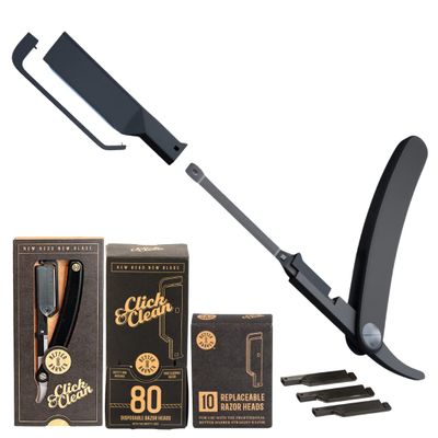 Straight Edge Razor for Men with 90+1 Easy to Use Disposable Blade Heads, Patented Shaving Razor Handle for Beard and Hair, Black Handle
