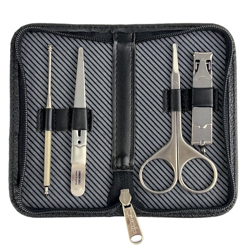 Green Bell Takumi No Waza 4 Piece Set Grooming Kit Nail Care Tools with Travel Case for Men Women Manicure Pedicure Nail Clippers Made in Japan (G-3105)