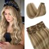 15 Inch Short Hair Extensions Clip ins Golden Blond Mixed Light Blonde Remy Human Hair Clips ins Full Head Silky Blonde Highlights Clip on Hair Extensions view 1