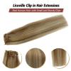 15 Inch Short Hair Extensions Clip ins Golden Blond Mixed Light Blonde Remy Human Hair Clips ins Full Head Silky Blonde Highlights Clip on Hair Extensions view 2