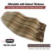 15 Inch Short Hair Extensions Clip ins Golden Blond Mixed Light Blonde Remy Human Hair Clips ins Full Head Silky Blonde Highlights Clip on Hair Extensions view 3