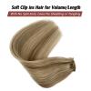 15 Inch Short Hair Extensions Clip ins Golden Blond Mixed Light Blonde Remy Human Hair Clips ins Full Head Silky Blonde Highlights Clip on Hair Extensions view 4