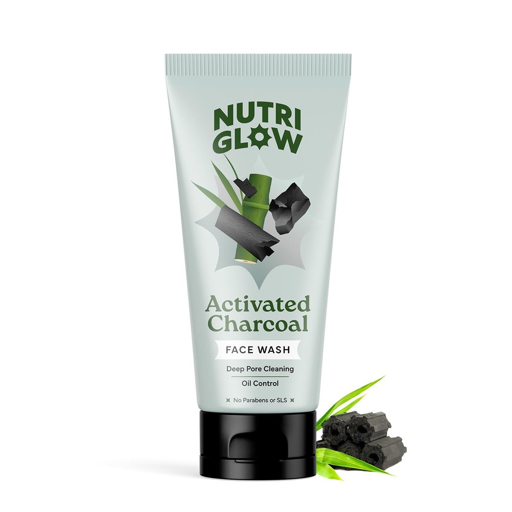 NUTRIGLOW NATURAL'S Bamboo Charcoal Face Wash with Sandalwood for Daily Exfoliation, Refresh Skin, All Skin Types, 100g