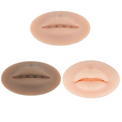 Real Touch Soft Semi Permanent 3D Silicone Lips with Fake for Training Lips Ear Tongue Eye Mouth 3D Silicone with Display Stand Practice Tool for Piercing Model Home Medicine(dark