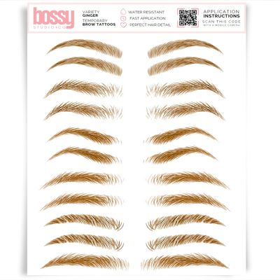 Brows by Bossy Studio & Co Temporary Eyebrow Tattoos Waterproof Eyebrow Stickers, False Tattoos Hair Like Peel Off Instant Transfer Brow variety ginger