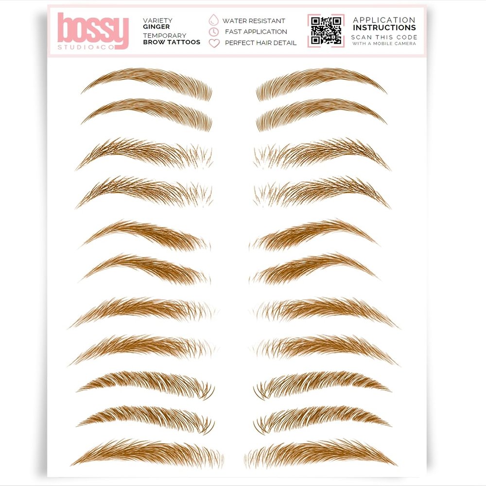 Brows by Bossy Studio & Co Temporary Eyebrow Tattoos Waterproof Eyebrow Stickers, False Tattoos Hair Like Peel Off Instant Transfer Brow variety ginger