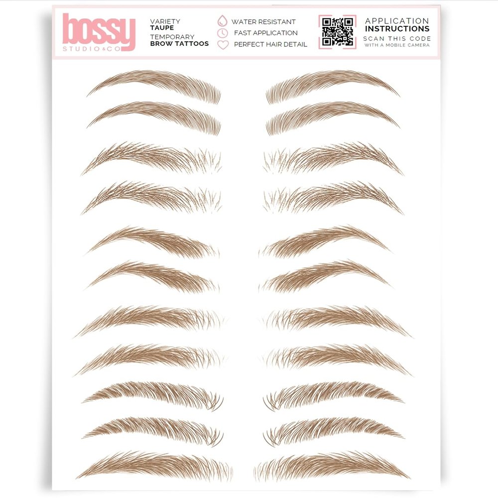 Brows by Bossy Studio & Co Temporary Eyebrow Tattoos Waterproof Eyebrow Stickers, False Tattoos Hair Like Peel Off Instant Transfer Brow variety taupe