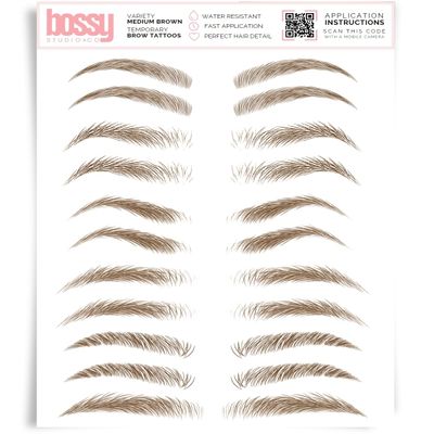 Brows by Bossy Studio & Co Temporary Eyebrow Tattoos Waterproof Eyebrow Stickers, False Tattoos Hair Like Peel Off Instant Transfer Brow variety medium brown