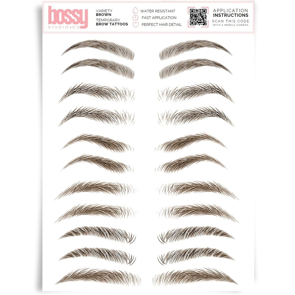 Brows by Bossy Studio & Co Temporary Eyebrow Tattoos Waterproof Eyebrow Stickers, False Tattoos Hair Like Peel Off Instant Transfer Brow variety brown