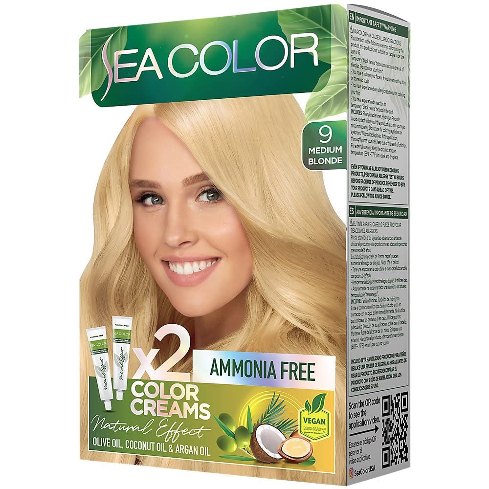 Natural Effect Hair Dye Kit - Permanent Color & Ammonia Free - Medium Blonde (1 Kit)