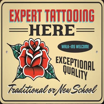 Expert Tattoo Sign, Expert Tat Artist, Tattoo Art, Tattoo Shop Sign, Tattoo Gift, Tattoo Shop, Tattoo Decor, Skin Artist- Tattoo Store Sign Outside Barn Gift Farm Life Farmer Love Farm Goat Lovers Retro Metal Tin Sign Coffee Bar Wall Decor 8x12inch