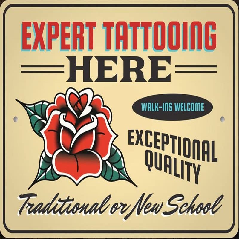 Expert Tattoo Sign, Expert Tat Artist, Tattoo Art, Tattoo Shop Sign, Tattoo Gift, Tattoo Shop, Tattoo Decor, Skin Artist- Tattoo Store Sign Outside Barn Gift Farm Life Farmer Love Farm Goat Lovers Retro Metal Tin Sign Coffee Bar Wall Decor 8x12inch