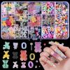 editTime 300PCS Kawaii Colorful Resin Acrylic 3D Gummy Bear Multi-Sized Heart Star Nail Charms with Snowflake Heart Star Slice (Multicolor6) view 1