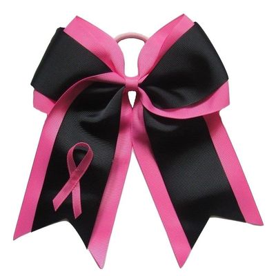 "Black Breast Cancer Ribbon" Cheer Hair Bow Pony Tail 3" Girls Cheerleading