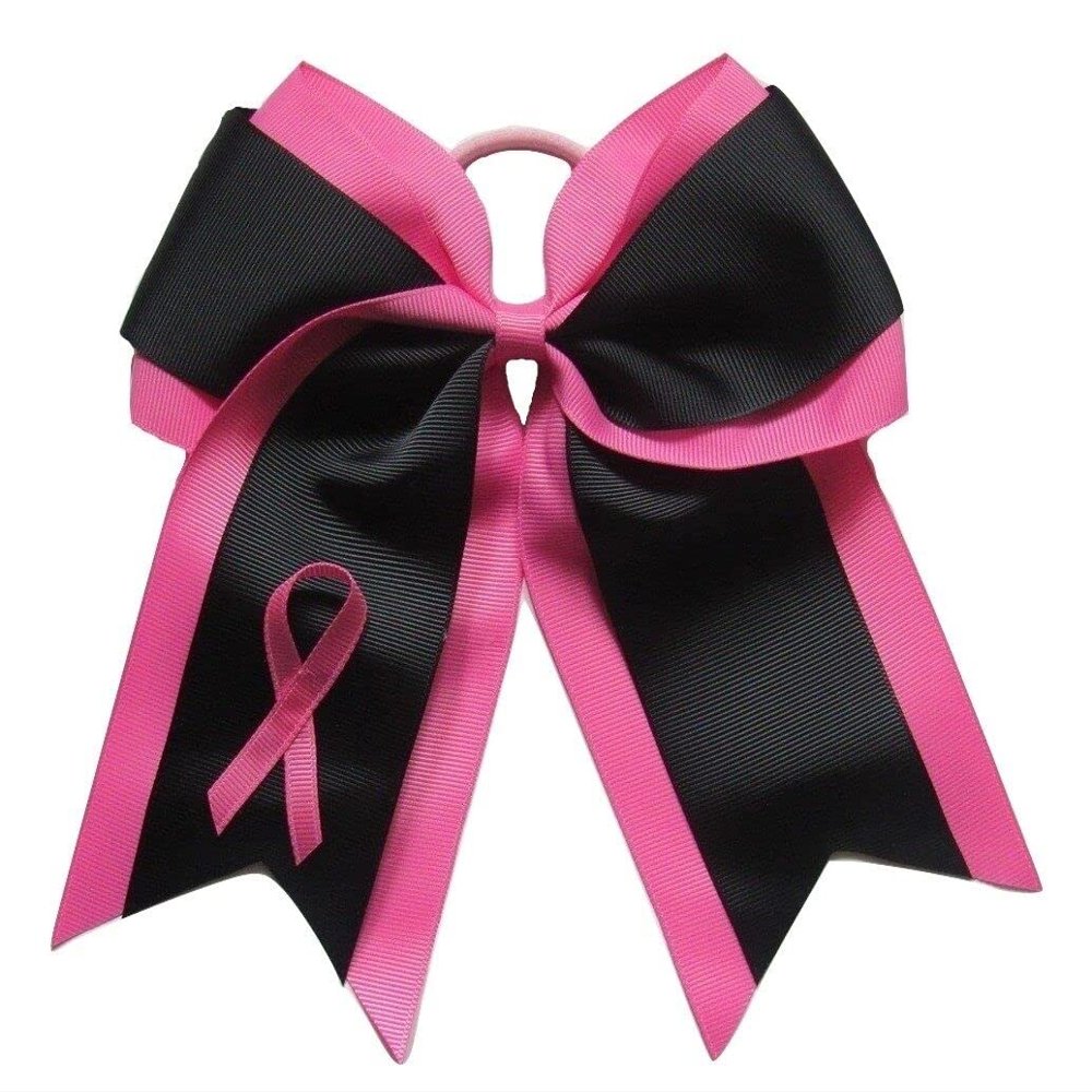 "Black Breast Cancer Ribbon" Cheer Hair Bow Pony Tail 3" Girls Cheerleading