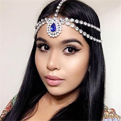 Acenail Wedding Headbands Chain Rhinestone Head Chain Bridal Hair Jewelry Silver Headpieces Bride Bohemian Hair Chain Prom Hair Accessories Halloween Head Accessory for Women