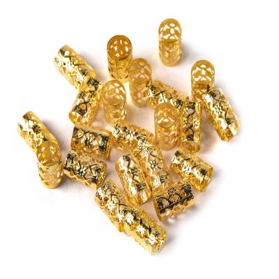 20 Pack Adjustable Gold Silver or Multi Colored Cuffs Clips Decorative Hair Accessories Buckle Braids, Dreadlocks (Long Gold Cuff Clips)