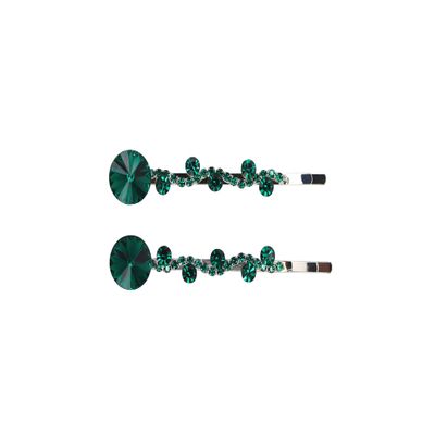 Faship A Pair Of Green Premium Rhinestone Crystal Floral Hair Clips 2 Pcs Pins