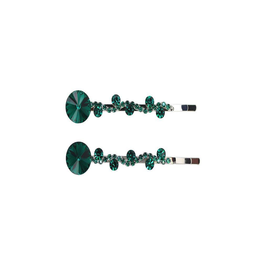 Faship A Pair Of Green Premium Rhinestone Crystal Floral Hair Clips 2 Pcs Pins