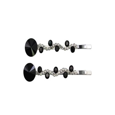 Faship A Pair Of Black Premium Rhinestone Crystal Floral Hair Clips 2 Pcs Pins
