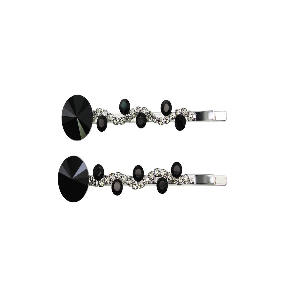 Faship A Pair Of Black Premium Rhinestone Crystal Floral Hair Clips 2 Pcs Pins